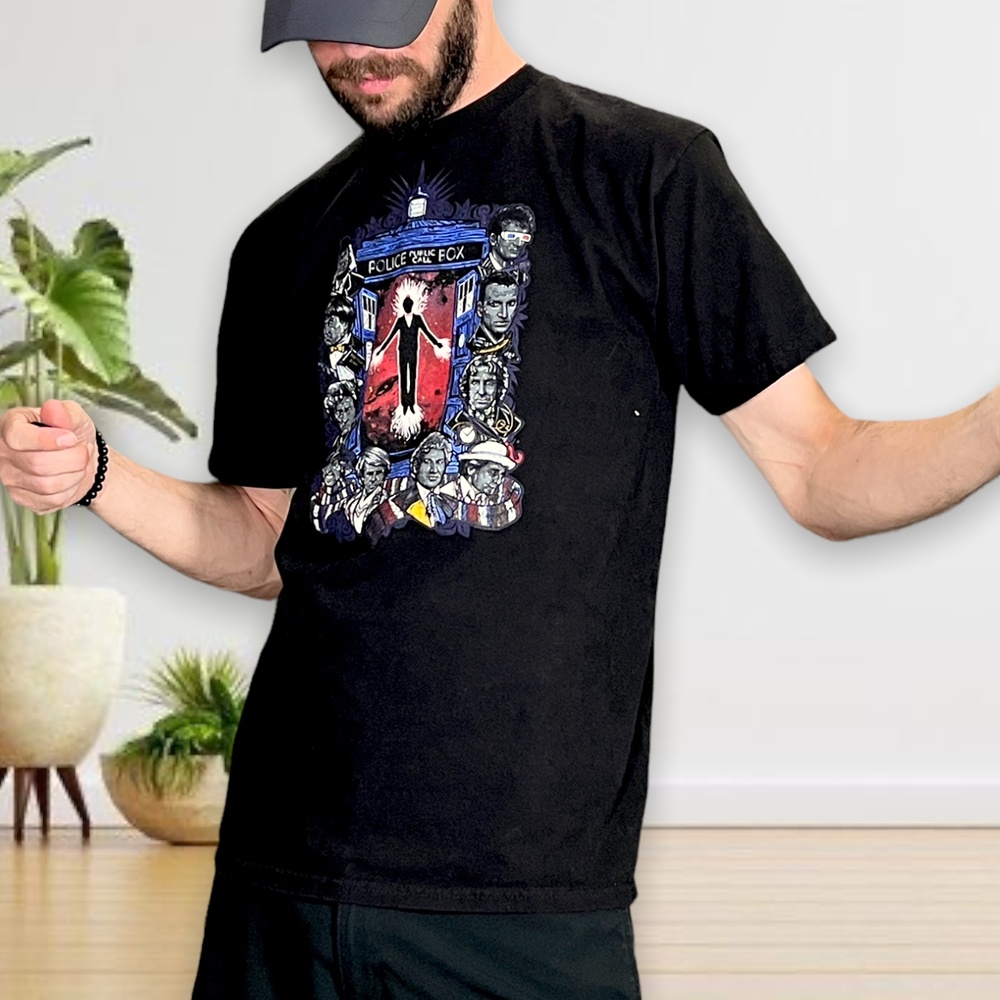 Doctor Who Call Box T Shirt by TeeFury Adult Medium in Black Police Call Box